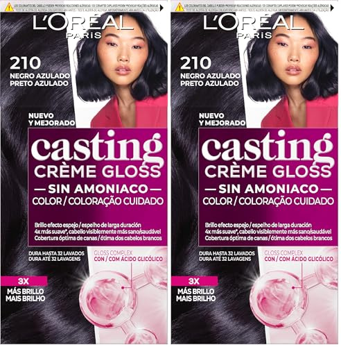 L'Oreal Paris Casting Crème Gloss, Crema Colorante sin Amoniaco, Negro Azulado 210 (Paquete de 2)