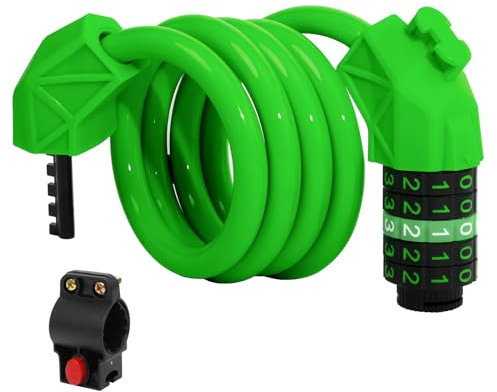 Lucchetto a combinazione per bicicletta, ad alta sicurezza, 12 mm di spessore, in acciaio, impermeabile, per e-bike, scooter e scooter per bambini, 120 cm di lunghezza (verde)