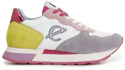 CAFèNOIR - Sneakers da Donna in Pelle Scamosciata e Tessuto con Lacci Colorati, Scarpe Casual Sportive Stringate con Logo Embossed e Monogramma, Calzatura Comoda da Donna
