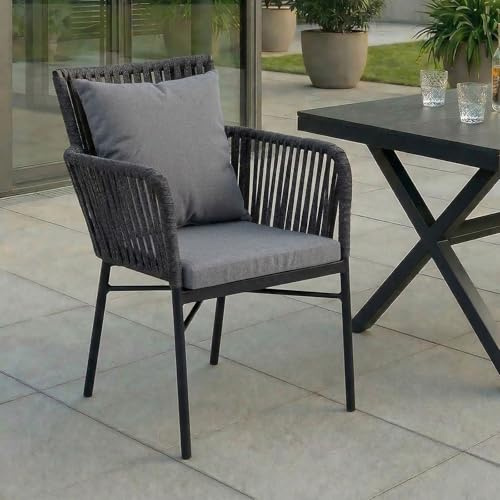 IDIMEX Gartenstuhl AFUERA 6er Set, schwarz/grau - Balkonstühle mit Sitzkissen, Terassenstühle aus Aluminium, wetterfest [max. Belastbarkeit 120 kg]