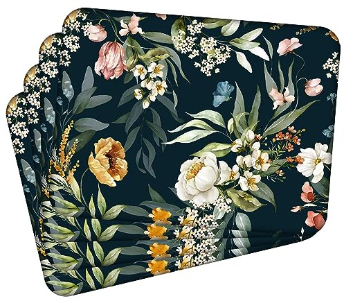 MG Design Set di 4 tovagliette in sughero – Flowers 1 – 30 × 40 cm – resistenti al calore, antiscivolo e facili da pulire, con base in sughero naturale