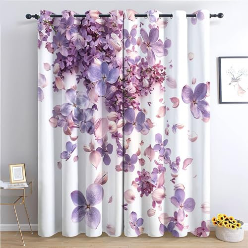 Srigzcaly Orchidee Lila Blume Thermo isolierte Ösen Vorhänge, Waschbarer Polyester Vorhang, 150x166cm(BxH) für Kinderzimmer & WohnzimmerMehrfarbig