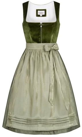 Nübler Damen Dirndl Kamila I Größen 30-48 I Midi-Dirndl mit Rocklänge 70 cm & passender Schürze I Festliches Trachtenkleid mit modernem Schnitt & dezenten Details I Ideal für Trachten & Festlichkeiten