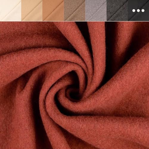 Wollfleece Meterware uni & meliert - Wollstoff Mantelstoff - Wollpullover nähen, weiche Wolle Stoff - 100% Schurwolle/Wolle *Ab 50cm, Farbe: 056 terra