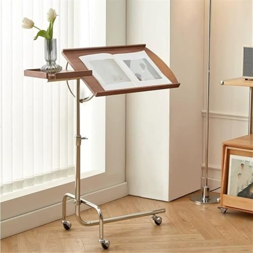 Mixtric Laptoptisch Aus Holz Mit Drehbarem Tablett, Mobiler Tabletttisch Mit Rädern, Freistehender Computertisch, Mit Ergonomischem Ständer, Für Wohnzimmer, Büro,Braun