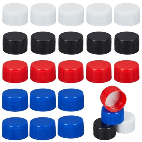 OLYCRAFT 60Pcs 4 Colors Plastic Bottle Caps 29.5mm Column Water Bottle Tops DIY Bottle Lids Small Craft Bottlecaps Top Lid Plastic Screw Lids for Hide Drink DIY Concerts Handmade Decorations