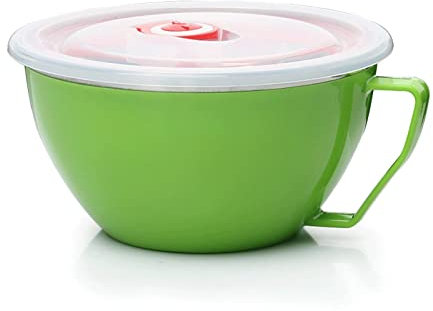 DDKYHU Bowl Noodle Bowl with Lid Handle Stainless Steel Plastic Leak-Proof Food Container Rice Soup Bowls Kitchen Gadget (Green)