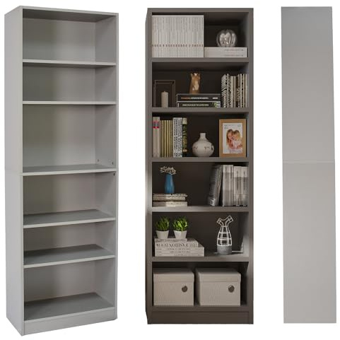 Absolute Deal Limited 6 Tier Tall Wooden Book Shelf with Adjustable Shelves – Narrow Freestanding Storage Unit for Living Room, Bedroom, Home Office, Compact Display Unit (60 x 29 x 180 cm)