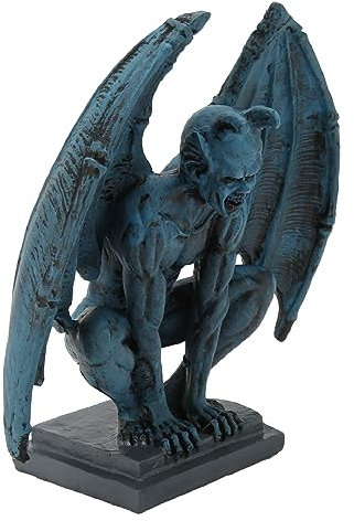KIMISS Blue Resin Craft Gargoyle Sculpture, Devil Angel Figurine, Home Decor Ornament