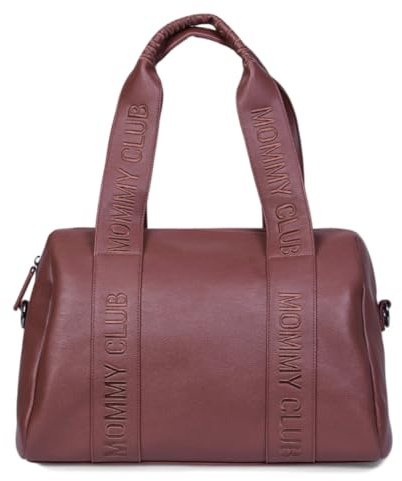 CHILDHOME, Baby Changing Bag, Mommy Bag, Baby Changing Mat Included, Lots of Storage, Stroller Attachments, Shoulder Strap, Vegan Leather, 22L, Mommy Club Vegan Leather, Dark Brown