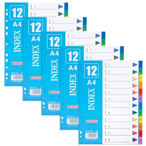 Trennblätter für Ordner A4, 12 Teiliges Register für Ordner Bunt Ringbuchregister Nummeriert 1-12 Mehrzweck-Indexteiler Breit PVC Trenn-Blätter für Organisation im Büro