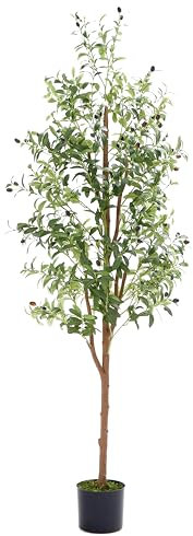 LUGZEY 6Ft Artificial Olive Tree With Lifelike Leaves and Fruits, Fake Faux Olive Tree for Home Decoration Living Room Office Indoor Outdoor Balcony Bedroom 180cm Tall 1200 Leaves