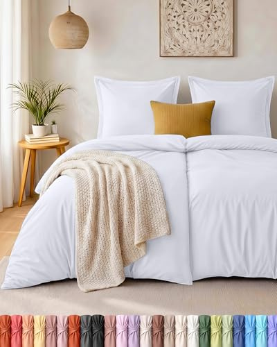 Utopia Bettwäsche-Set – 4-teiliges Mikrofaser-Set – Enthält 2 Bettbezüge 135 x 200 cm mit sicherem Reißverschluss und 2 Kissenbezüge 80 x 80 cm mit Hotelverschluss (Weiß)