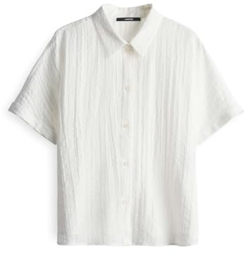 someday Damen Kurzarmbluse | Hemdbluse ZILINA Structure Loose mit feiner Lochstruktur Milk, 38