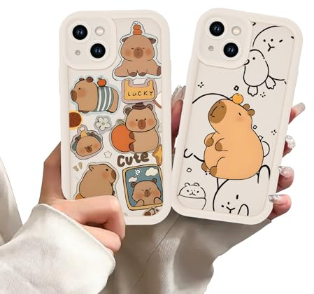 2 Stück Cute Anime Handyhülle für iPhone 13 mini Hülle 5.4, Niedlich Karikatur Tier Capybara Aesthetic Muster Design mit Weiche Stoßfest TPU Silikon Schutzhülle Dünn Mädchen Bumper Case, Tier