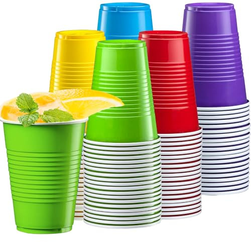 liamasum 50 Pack Party Cups 12 oz Disposable Plastic Cups, Assorted Color Plastic Party Cups for Parties, Events, Game and BBQ