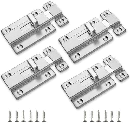 4 Stück Schlossriegel Türriegel aus massivem Material, 66x35mm Riegelschloss mit Federrückstellung, Kompaktes Schiebeschloss für Gartentor, Zwinger und Türsicherung