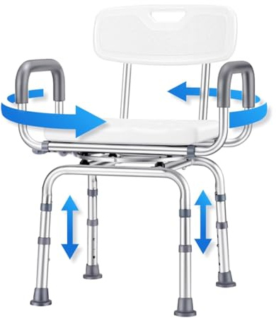 NEWFUN Taburete Ducha para Mayores,con Reposabrazos y Respaldo Taburete de Ducha,Silla de Ducha Antideslizante y Regulable en Altura, Taburete de Ducha Antideslizante, Montaje Sin Herramientas, 450LB