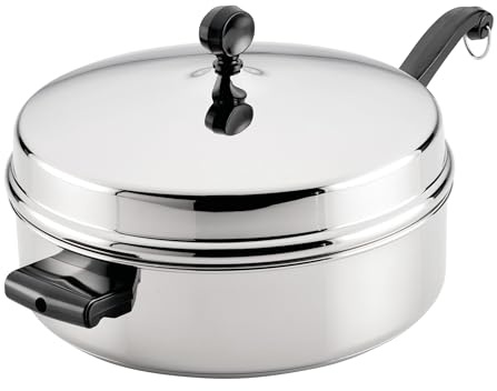 Farberware Classic Series Anniversary Edition Stainless Steel Sauté Pan and Lid with Helper Handle, Induction Suitable, 6 Quart Jumbo Cooker, Metal Utensil Safe - Stainless Steel