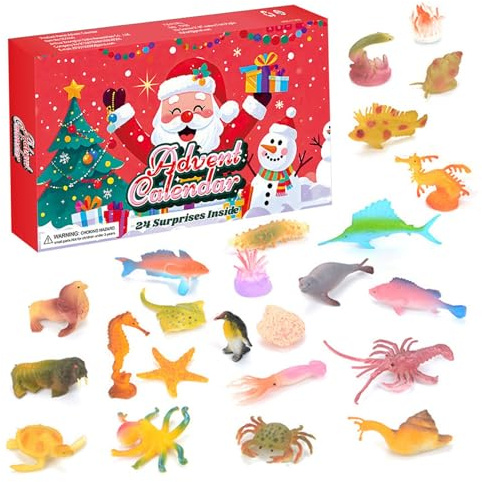 Calendari dell'Avvento di Natale per bambini Calendario dell'Avvento di piccoli animali realistici e carini Regali di Natale di 24 giorni per ragazzi e ragazze, animali marini