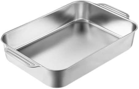 LALAFINA Plat à Lasagnes Profond Rectangulaire en Acier Inoxydable, Compatible Induction, Résistant aux Hautes Températures, Plat pour Barbecue et Four