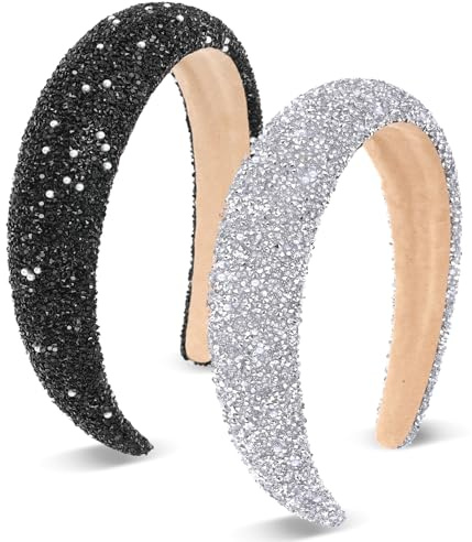 DOPENSPI Lot de 2 bandeaux à strass pour femme - Serre-tête large - Tendance - Pour femme - Pour mariage