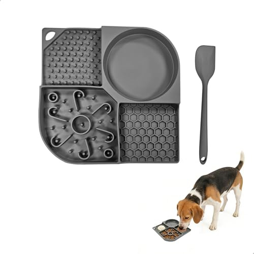 jinminamz Leckmatte Hund, Hunde Schleckmatte, 4-In-1 Schleckmatte Hund Klein, Leckmatte Dog mit Saugnäpfen, Slow Feeder Katze für Welpen und Katzen Haustiere Trainingsmatte (Grau)