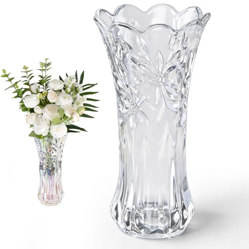 YNNHUDEEP Blumenvase 24 cm Glasvase Dickwandige Tulpenvase mit 2.4 PFD, Stabile Klarglasvase als Geschenk für Mama zum Geburtstag, Elegante Tischdeko für Hochzeiten Wohnzimmer (Transparent)