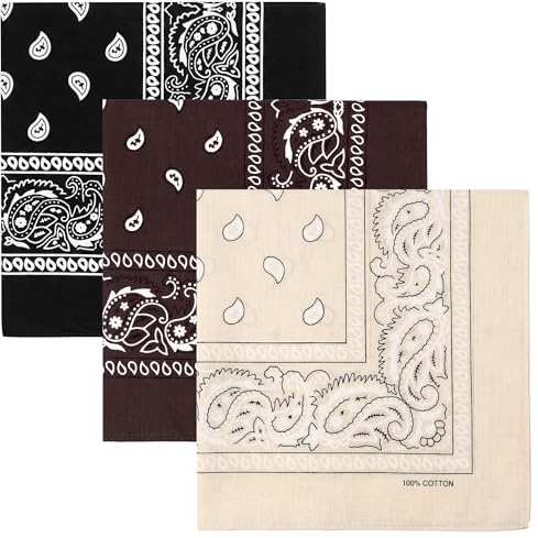 KU 3 Stück 100% Baumwoll Bandanas - Paisley Bandana Damen Herren Kopftuch Tuch für Mundschutz, Sport, Schweißband, Sonnenschutz, Haaraccessoire, Alltag, Reisen