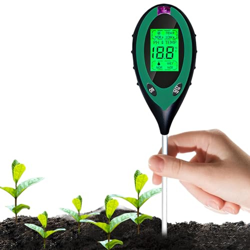 PEHTIY Bodentester, Boden PH-Messer, 4 in 1 Bodenmessgerät für pH/Licht/Feuchtigkeit/Temperatur, Digital Plant Bodentest Messgerät für Pflanzen Gartenarbeit Rasen Garten Landwirtschaft