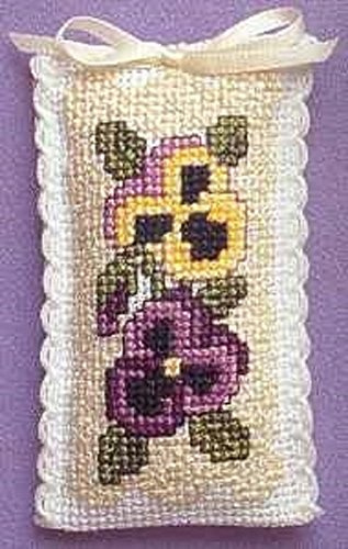 Textile Heritage Lavender Sachet Counted Cross Stitch Kit - Victorian Pansies by Textile Heritage