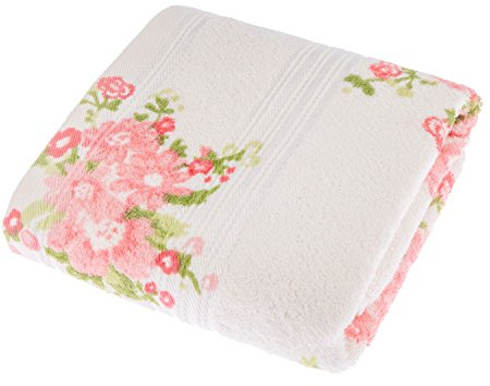 HOMESCAPES Serviette invité en 100% Coton à Motif Floral, Serviette de Bain 50 x 90 cm - Crème