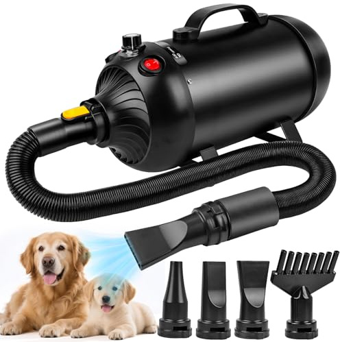 YAZEKY Soffiatore Professionale per Cani, soffiatore Silenzioso da 2800 W, soffiatore per Cani a Pelo Lungo, asciugacapelli per toelettatura Animali, velocità e Temperatura Regolabili con 4 ugelli | Soffiatore per Cani a Pelo Lungo, Asciugacapelli per Toelettatura Animali, Velocità e Temperatura Regolabili con 4 ugelli