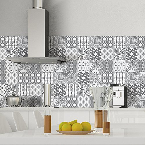 Sticker adhésifs carrelages, Sticker Autocollant Carreaux de Ciment - Autocollant carreau ciment mural salle de Bain et Cuisine 20 x 20 cm - 9 credence adhesif Azulejos