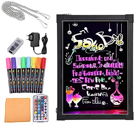 Leuchtende Werbetafel LED Reklame Tafel 40x60cm Leuchttafel Werbeschild mit 8 Neon Stifte und Fernbedienung LED Highlights Leuchtschild für Café, Bar, Restaurant, Hochzeit