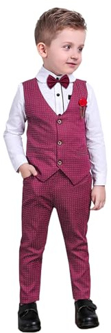 NoëL GarçOns VêTements Formels Chemise avec Noeud Papillon + Gilet + Pantalon Enfant en Bas âGe GarçOns Robe de SoiréE de Mariage Costumes Rouge ,6 ans,Rouge