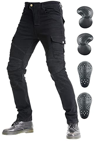 VNFOX Motorcycle Pants, Versatile Motorcycle Jeans, Durable Motorcycle Trousers for Men & Women Riding Pants with Kenn & Hip Armor Pads (Black, L=32)
