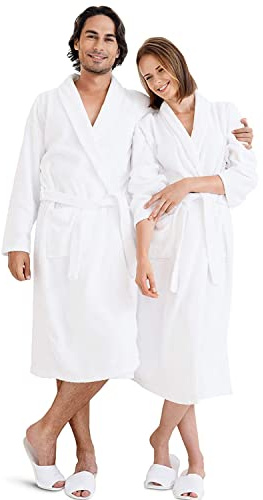 NAUSHA.HOME UNISEX SHAWL COLLAR BATHROBE 100% COTTON TERRY TOWELING DRESSING GOWN HIGHLY ABSORBENT ONE SIZE/FREE SIZE