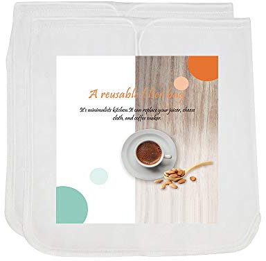 Reusable Filter Bags - 12 X 12 Washable Mesh Bag for Straining Food/Cold Brew Coffee,Food Grade BPA-Free Cheesecloth,Multiple Usage for Nut Milk Fruit Wine Juice Filter (2, 12 X 12)