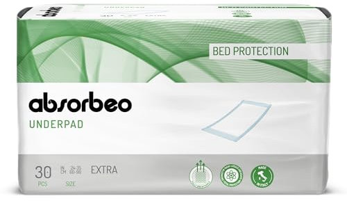 Absorbeo EXTRA Bettschutzunterlagen 30 Stück, Super Dry Effekt, Komplettschutz, Hypoallergen, Vollständig Atmungsaktiv, Größe 60 X 90 cm
