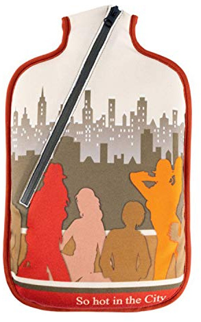 Hugo Frosch Öko-Wärmflasche 2,0l – Made in Germany – mit weichem Softshellbezug Motiv City– Creme-Orange – große, auslaufsichere & geruchsneutrale Bettflasche – mit waschbarem Bezug