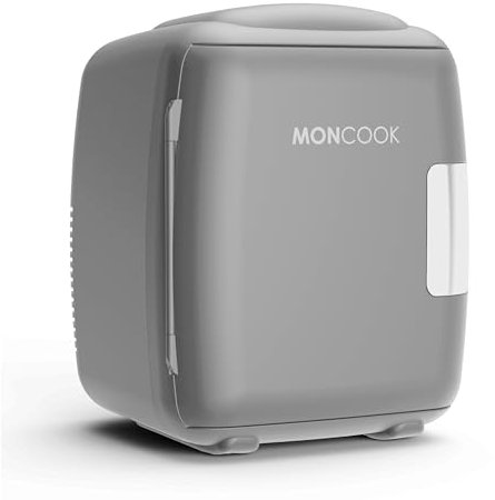 MONCOOK Mininevera para Dormitorio - Pantalla Led - Minifrigorifico con Puerta De Cristal para Productos De Belleza, Alimentos Y Bebidas - Funcion De Enfriamiento Y Calentamiento 9L - Mono Gris