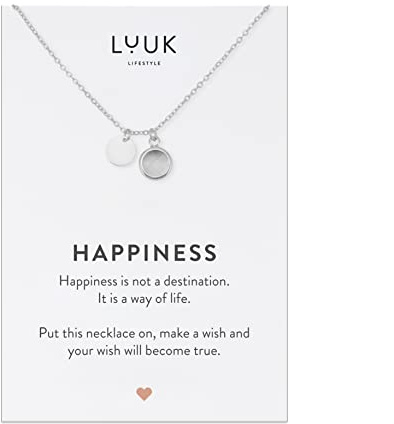 LUUK LIFESTYLE Collier avec Pendentif en Cristal de Verre Blanc, Argent | Cristal Blanc, Limpide, Imperméable, Hypoallergénique, Carte HAPPINESS, Chaîne Réglable, Bijou Cadeau, Femme Elegante
