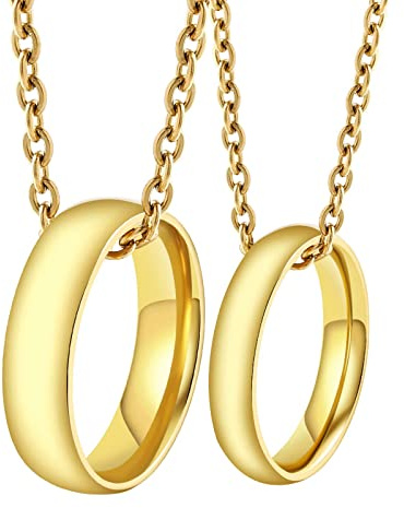 Daesar Collana per partner con incisione a scelta, coppia di collane dorate con ciondolo, in acciaio inox, 60 cm, 50 cm, per 2