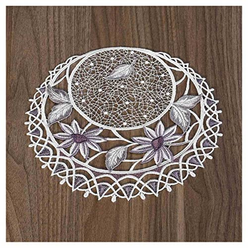 DSD Design-Studio Drechsler Tischdecke Margeritentraum Plauener Spitze modernes Deckchen mit Blumen-Motiv Tischdeko grau-lila