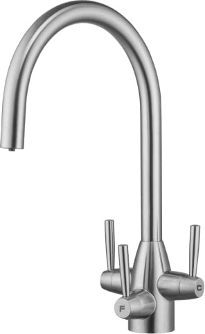 Bali Three-Way / 3 Way / 3 in 1 Monobloc Kitchen Drinking Water Filter/Mixer Brushed Steel 360 Swivel Tap/Faucet with Free Recyclable Fortress System, 3 Handle Design