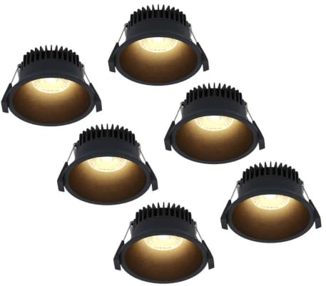 HOFTRONIC - Finn - 6er LED Einbaustrahler Rund Schwarz - 2700K Warmweiß - 10 Watt 900 Lumen Dimmbar - IP44 Deckenstrahler für innen, außen, Badezimmer