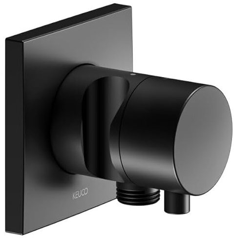 KEUCO IXMO Absperrventil UP, 1 Verbraucher mit Schlauchanschluss und Brausehalter mit Comfort Griff, Rosette eckig, 59541371202, Farbe: Schwarz Matt