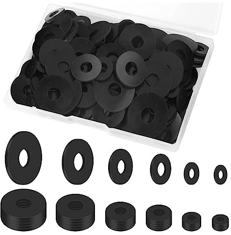 UNINGYI 150 Stück Gummi Unterlegscheiben, Gummischeibe Unterlegscheiben Schwarz, Durchmesser 30/25/20/16/12/10.5mm, Flachgummidichtungen, Verschleißfeste wasserdichte Schraube Gummiflachdichtung