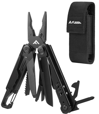 FLISSA 15-in-1 Multi-tool Pliers with Sheath, Portable Pocket Knife with Safety Locking System, Belt Clip and Sheath for Outdoors, Survival, Camping, Fishing, Hunting – Ideal Christmas Gift for Man